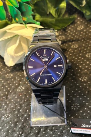 Successway Men's Analog Watch – Blue Dial, Black Strap (Water Resistant)