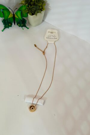 Gold-Tone Round Pendant Necklace – Stainless Steel