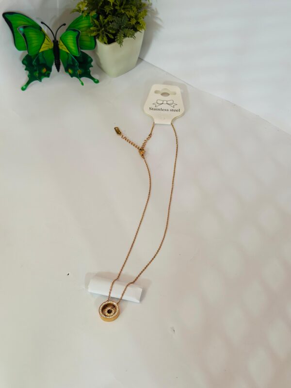 Gold-Tone Round Pendant Necklace – Stainless Steel