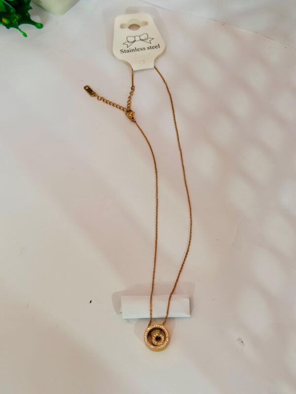 Gold-Tone Round Pendant Necklace – Stainless Steel - Image 3